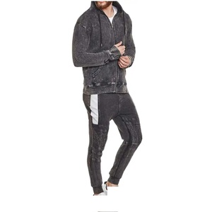 Haute qualité hommes Slim Fit lavage à l'acide 2 pièces ensemble sweat à capuche zippé pantalons de survêtement grande taille (XL) poids lourd Style Streetwear en gros - Product Image 2