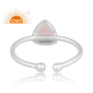 Best Quality Fine Sterling Silver Natural Rose Quartz Gemstone <b>Adjustable</b> <b>Ring</b> Custom Jewelry For Women Gift For Her - Product Image 4
