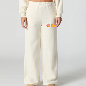 Haute qualité 100% coton polaire surdimensionné jambe large Baggy pantalon ceinture élastique coupe ample tenue décontracté Flare pantalons de survêtement - Product Image 3