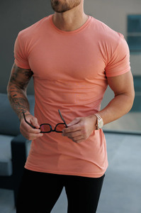 Nuevo diseño Stock camiseta melocotón bambú cuello redondo gimnasio hombres camiseta algodón transpirable Tonal bordado personalizado Logo camiseta para hombres - Product Image 5