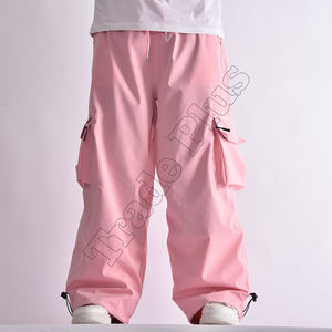 Pantalones de Nieve Impermeables Color Rosa para Exteriores, con Cordón en la Cintura, Bolsillos con Cremallera, Dobladillo Ajustable, Forro Cálido y Puños Ajustables - Product Image 1