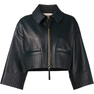 Veste en cuir pour femmes de taille régulière à bas prix, couleur unie, style poches latérales, veste en cuir pour femmes - Product Image 1
