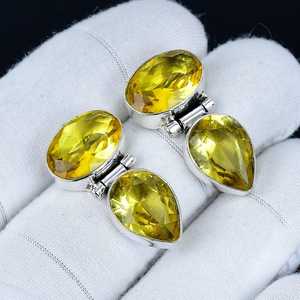 Boucles d'oreilles pendantes uniques en argent sterling 925 massif avec pierres précieuses en citrine jaune, cadeaux d'anniversaire et de Noël - Product Image 4