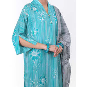 Ensemble 3 pièces vert marine non cousu pour femme, style Salwar Kameez pakistanais, imprimé numérique, pour l'été 2026 - Product Image 2