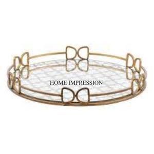 Round Shape Heavy Duty Metal Gold Plated With Mirror Serving <b>Tray</b> Restaurant and Hotel Supplies Table Centerpiece & Decoration - Product Image 3