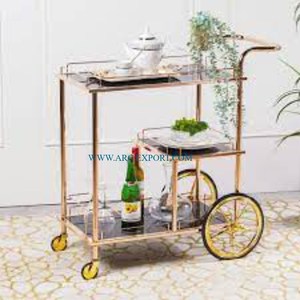 Chariot de service de nourriture de grande taille à 2 couches en métal et en verre Attractive Designer Hotels Chariots de service décoratifs pour aliments et desserts - Product Image 3