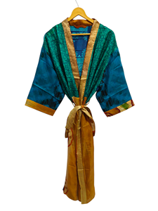 <b>Kimono</b> For Woman's Summer Robe Bikini Cover Up Night Wear Long Robe, Handmade Indian Vintage Recycled Silk Sari <b>Kimono</b>, - Product Image 2