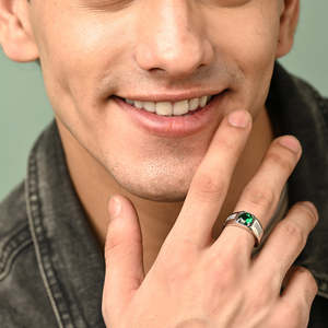 Geometric Rhodium Plated 925 Sterling <b>Silver</b> <b>Men's</b> <b>Ring</b> with Zircon Stone - Product Image 4