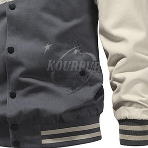 Chaqueta universitaria personalizable de alta calidad con cuello levantado para hombre 100% algodón Patchwork botones estilo bombardero frontal para primavera invierno - Product Image 6