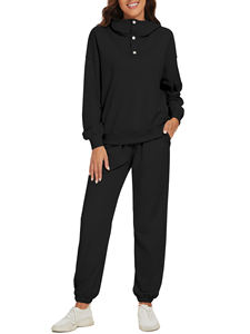 High Quality 350gsm <b>Women's</b> Long Sleeve Sweatshirt <b>Pant</b> Set Fall Winter New Fashion Solid Casual Ankle Buttoned Tracksuit - Product Image 6