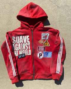 Sudadera con Capucha Extra Grande y Gruesa Personalizada con Bordado, Franjas Laterales y Bordado Desgastado Estampado, Sudadera con Cierre para Hombre - Product Image 2