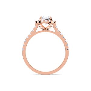 Anillo de compromiso y boda con diamante halo de corte cojín de 1 quilate cultivado en laboratorio, certificado IGI, en oro amarillo/blanco/rosa de 9K, con pavé y diseño de catedral. - Product Image 4