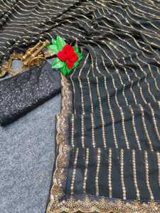 Fabricant de blouses en satin pré-cousues Saree Set Unique Indian Pakistanais OEM Kurta Wedding Party Occasion Sequin Brodé - Product Image 6