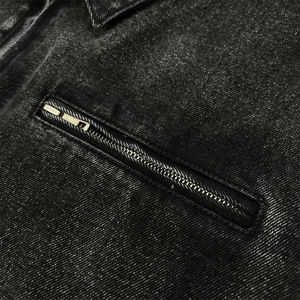 Chaqueta de mezclilla personalizada para hombre negro lavado ácido recortado Varsity Zip Up estilo de trabajo Jeans prendas de vestir exteriores 2025 - Product Image 5
