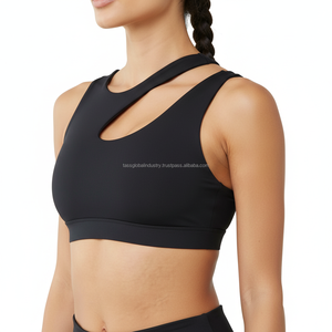 Contrast Stripe Yoga <b>Bra</b> Women Gym Workout Crop Top Breathable <b>Padded</b> Athletic Activewear - Product Image 2