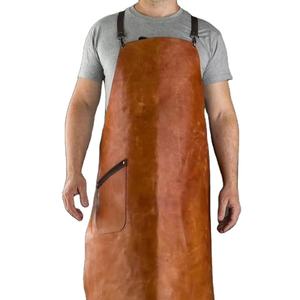 Tablier en cuir Crazy Horse durable avec tissu en toile pour atelier unisexe, usage de maréchal-ferrant, charpentier, poches noires - Product Image 1