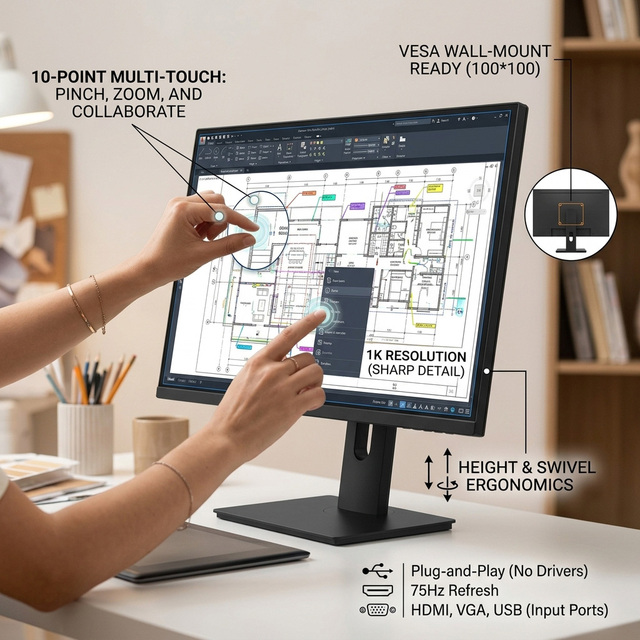 Factory 24 Inch LCD Touch Monitor Full HD 75HZ LED Display  VESA 100*100 for Business Office Workstation