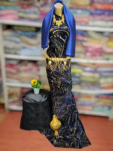 Robe de cérémonie somalienne Maqbal en velours Dirac jacquard, design floral uni, esthétique royale et luxueuse, pour filles, spéciale - Product Image 2