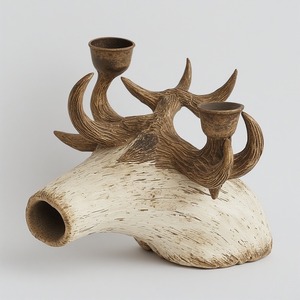 Handcrafted Aluminium Casted Reindeer Horn Candle <b>Holder</b> With Ornate <b>Hammered</b> Texture Artisan Detailing Offering - Product Image 6