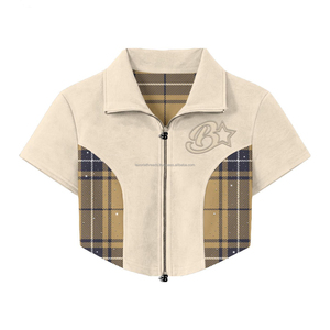 Nouveau T-shirt Rayé Boxy à Double Fermeture Éclair avec Motif Graphique Grande Taille en Coton Blanc pour Hommes et Femmes - Product Image 1