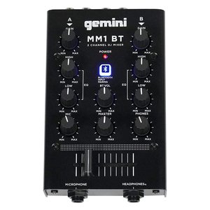 Mezclador de DJ Gemini MM1 BT de 2 canales con Bluetooth, entradas y salidas RCA y Jack para uso en estudio doméstico. - Product Image 1