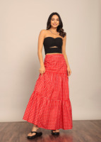 Jupes longues rouges élégantes pour femmes, confortables et disponibles en grandes tailles, jupes longues tendance avec motif géométrique pour toutes les saisons