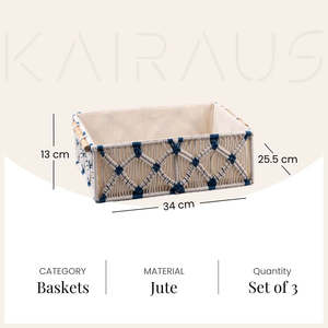 Aesthetic Jute & <b>Wooden</b> <b>Storage</b> <b>Baskets</b> Woven Cotton Rope <b>Basket</b> Set for Living Room or Bathroom Use - Product Image 3