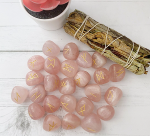 Piedras de Runas de cuarzo rosa de alta calidad, Set de cristal grabado con letras, chakras curativas, adivinación, Reiki - Product Image 3
