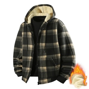 Young Men's New Fashion Hooded Outerwear Solid Plaid Long Sleeve Zipper <b>Jacket</b> Winter Thicken Warm Versatile Front <b>Lining</b> - Product Image 2