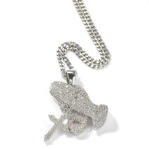 Collier tendance tendance en plaqué or 14 carats avec pendentif en moissanite et diamant style hip hop avec mains en prière bijoux de mode - Product Image 4