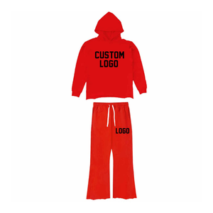 Survêtements évasés avec logo personnalisé pour hommes, pantalon à capuche à impression bouffante de haute qualité, ensemble 2 pièces 100% coton - Product Image 4