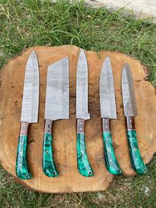 Top Quality 5 Pieces Chef's Set for Sale With Leather <b>Roll</b> <b>Bag</b> Damascus Steel Wholesale Hand Crafted - Product Image 3