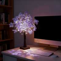 Lila Künstlicher Kirschblütenbaum Licht LED Tisch-Blumenlampe Warmes Licht Heimdekoration