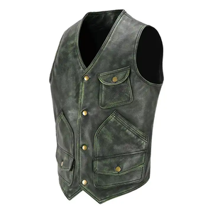 Gilet en cuir de style décontracté gilet en cuir avec logo personnalisé meilleur prix professionnel possédez votre impression gilet en cuir pour hommes le plus vendu - Product Image 3