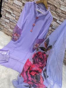 New Multi Color Pakistani Georgette <b>Kurtis</b> with Heavy Santoon Inner with Cotton Pent and Chiffon Digital Print Duppata - Product Image 5