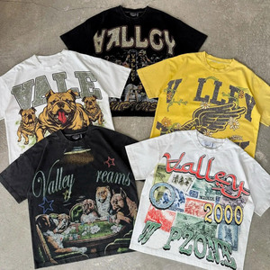 Tùy Chỉnh Rhinestone T-Shirt Cổ Điển Axit Rửa Sạch Tee O Cổ Nặng 100% Cotton Dtg In Boxy Cắt Đồ Họa T Áo Sơ Mi Nam - Product Image 1