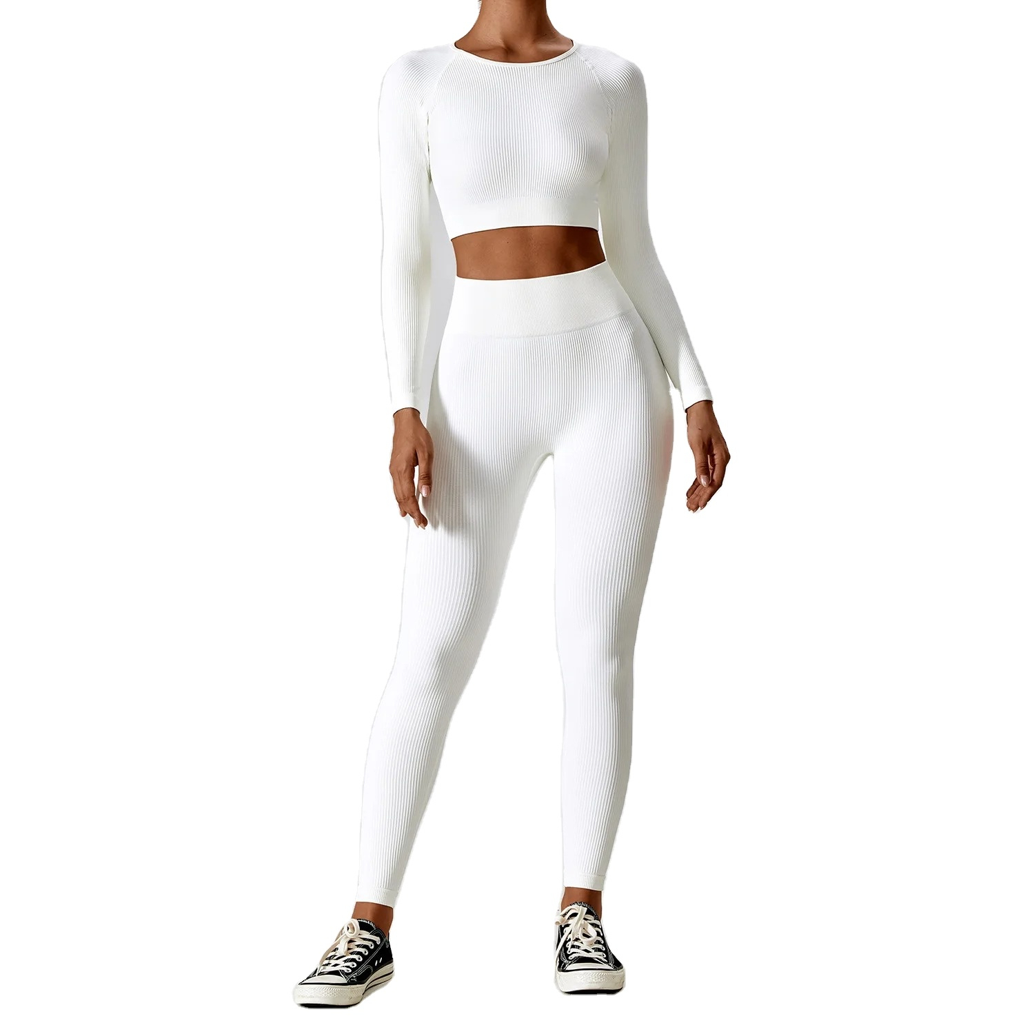 Bamboo Fabric Activewear Workout Yoga Set Women Sportswear Gym Clothing Fitness Long Sleeve High Waist Leggings Sports Suits