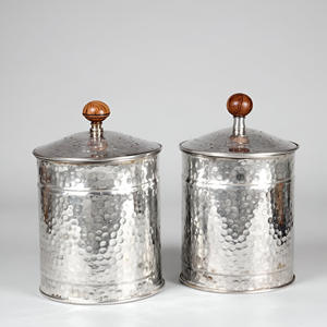 Modern Hammered Metal Canister <b>Set</b> with Distinctive Wooden Knobs Ideal for Elegant and Functional Kitchen Storage - Product Image 4