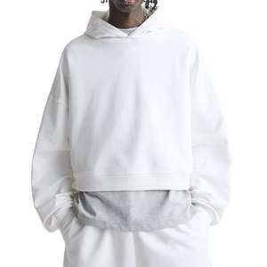 Cropped Hoodie <b>Men</b> 100% Cotton Oversize Drop Shoulder Streetwear Heavyweight Custom logo Zipper-up Blank <b>Crop</b> <b>Top</b> Autumn Print - Product Image 2