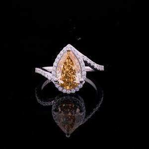 Anillo de Diamante Amarillo con Corte Fantasía en Forma de Pera, Plata de Ley 925, Chapado en Oro de 14K, Estilo Hielo Triturado, Superventas - Product Image 1