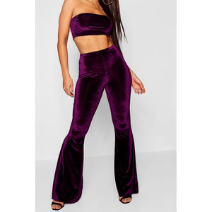 Nuevo chándal con estilo, Tops cortos y chándal para correr, conjunto de 2 piezas, chándales de terciopelo para mujer, sujetador con estilo púrpura y pantalones acampanados - Product Image 2