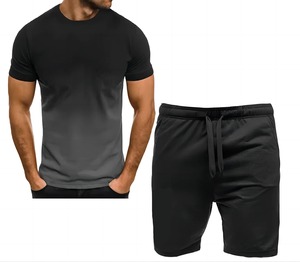 El más nuevo conjunto de hombre Trend Fashion manga corta Fitness T-shirt + Sports shorts Traje de hombre Dos piezas Color sólido chándal para correr - Product Image 5