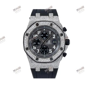 Luxurious Moissanite Diamond Chronograph <b>Watch</b> <b>Black</b> Rubber Band Glass Dial Hip Hop Antique Luxury Fashion - Product Image 4