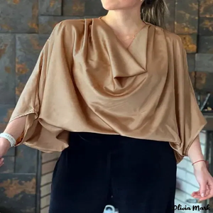 เสื้อคอวีผ้าซาตินผู้หญิงแขนกุดหลวมสีทึบระบายอากาศได้ดีสวมใส่สบายทุกวันแฟชั่นเสื้อเบลาส์ทุกฤดูกาล - Product Image 1