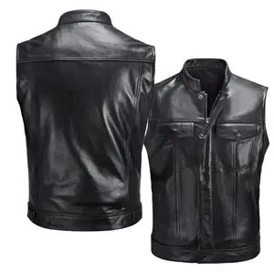 低价男士皮革背心定制设计2023男士摩托车俱乐部皮革背心隐藏式提臂实心背
