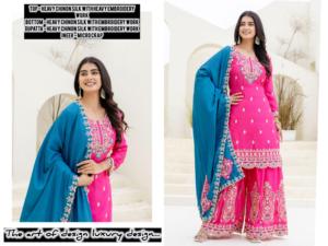 Traje Palazzo de Seda Chinon con Bordado y Lentejuelas para Fiestas y Eventos Festivos, Disponible para la Venta, Proveedor Indio - Product Image 6