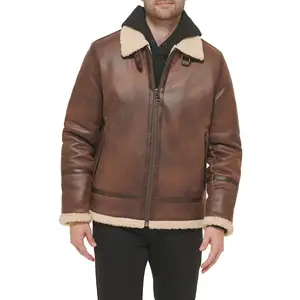 Wholesale Leather Men-Bomber Jacket with Shearling Lining In Cheap Price With High Quality Leather Jacket