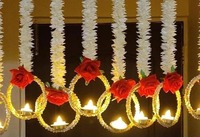 Lanterne porte-bougie blanche traditionnelle en forme de rose de jasmin, 4 pieds, pour décoration de temple, maison, bougies, pots à bougies, fête Ganpati