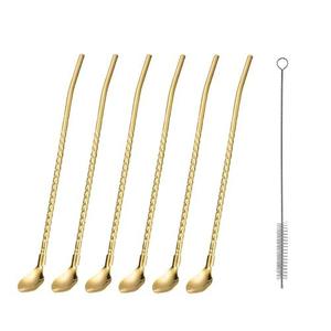 Premium Stainless Steel Cocktail Spoon Straw Set With <b>Twisted</b> Handle Cleaning Brush Elegant Design For <b>Bar</b> Home And Parties - Product Image 1