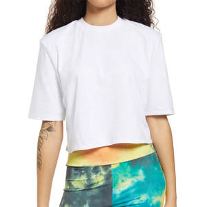 T-shirt haut court confortable personnalisé T-shirt col rond surdimensionné style décontracté et design pour femmes à vendre - Product Image 1